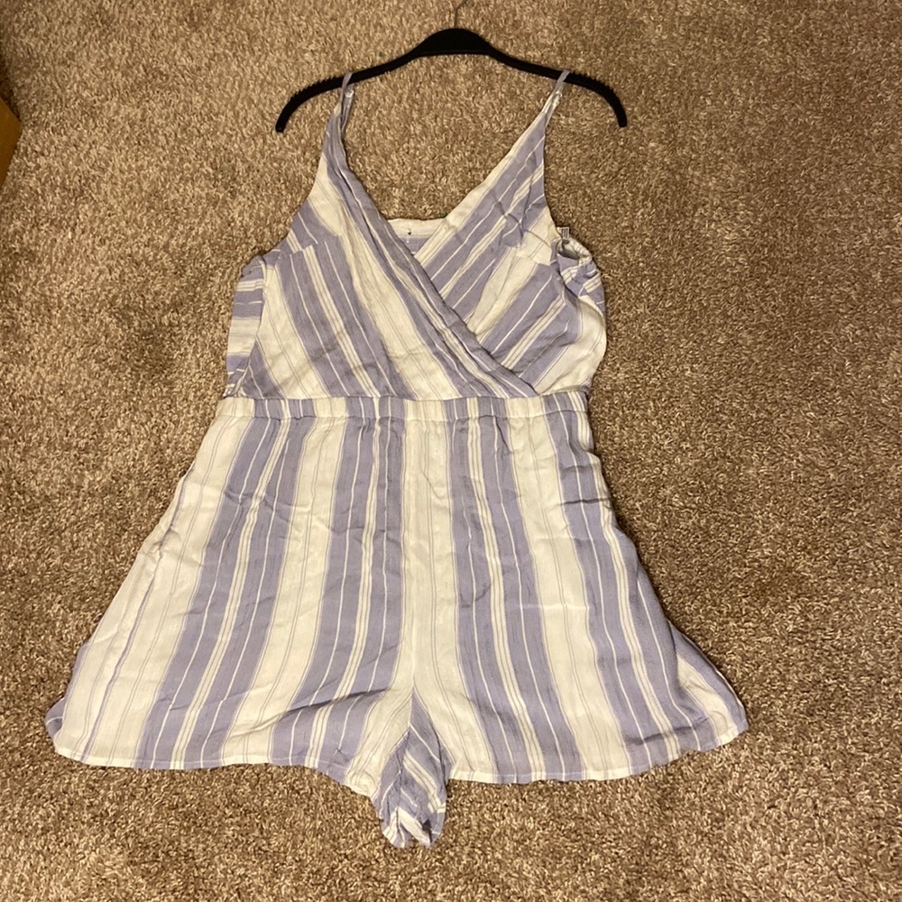 Blue and white striped romper